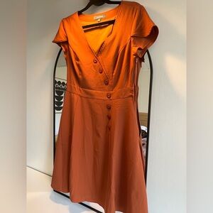 Modcloth Rust Button-Front Midi Dress